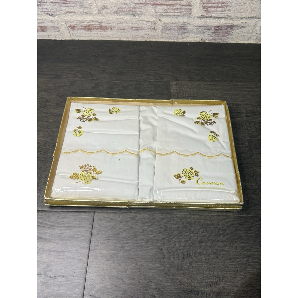 Vintage 1960s Cannon Combed Cotton Twin Flat Sheet & Pillow Cases Embroidered